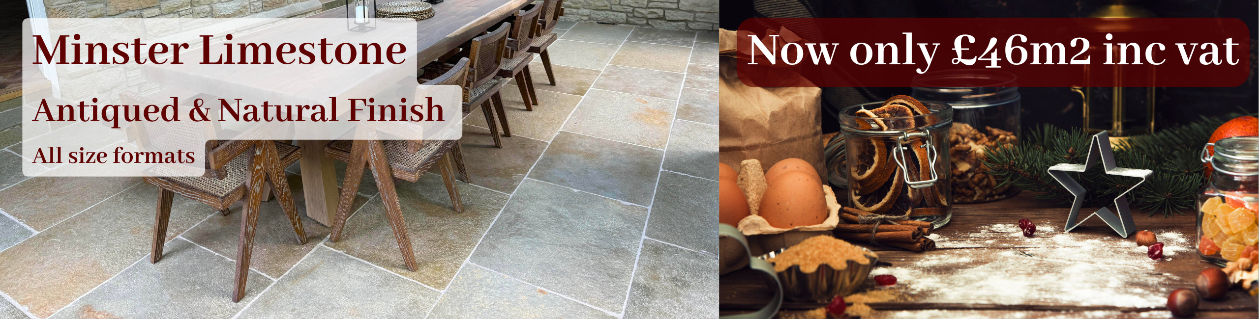 Spring Sale Banner. Minster Natural Limestone Tiles. £47 per square meter