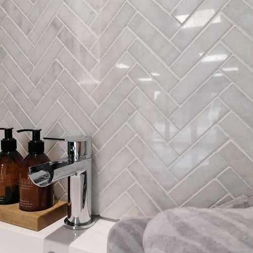 Natural Stone Online - Marble Citadel Bianco Herringbone Mosaic - Polished